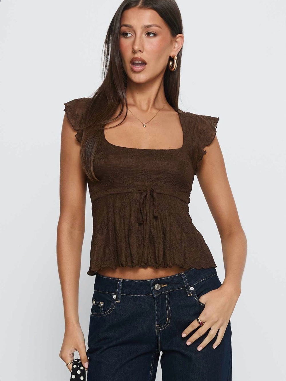 Princess Polly Square-Neck Smocked Flutter Sleeve Top